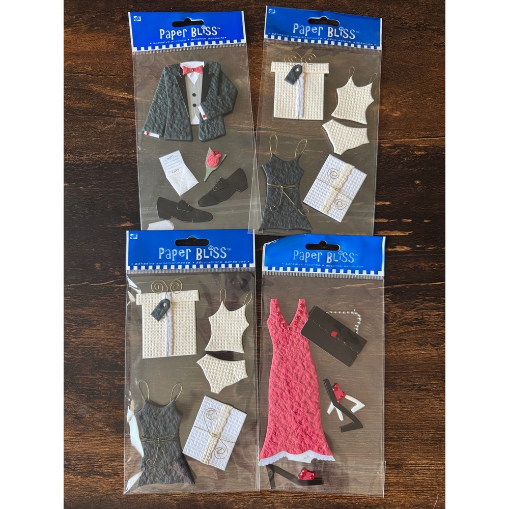 Paper Bliss Westrim Crafts Wedding Formal 3D Adhesive Embellishments Lot of 4